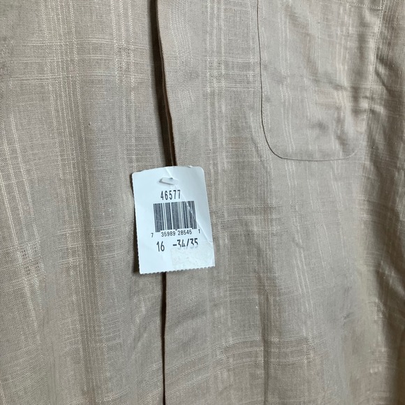 NWT Vtg Geoffrey Beene Unbuttoned Button Down Shirt Men 16 34/35 Linen Tan Plaid - Picture 3 of 11